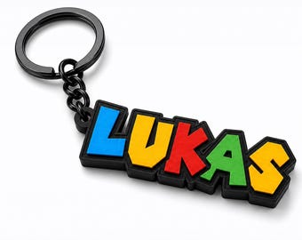 Personalized Retro Gaming Name Keychain – Custom 3D Gamer Keyring, Backpack Charm, Colorful Kids Gift