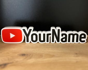 Plaque YouTube personnalisée - Nom personnalisé pour les YouTubers - Décoration d'étagère - Panneau d'arrière-plan vidéo