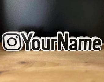 Targa personalizzata con il nome utente di Instagram – Targa con logo IG personalizzato, decorazione per scrivania e mensola, regalo per influencer