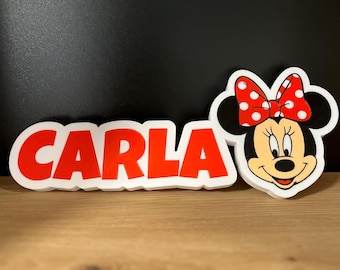 Custom Minnie Mouse Sign – Personalized Name –  Kids Room Decor – Bedroom Door Plaque – Cake Topper – Disney Inspired Fan Gift