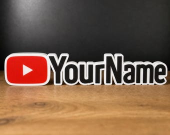 Custom YouTube Sign – Personalized Name for YouTubers – Shelf Decor – Video Background Plaque