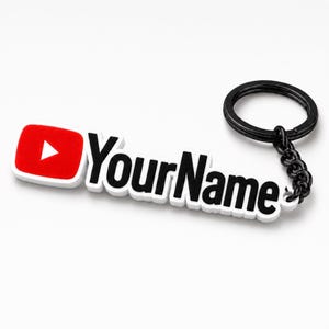 Anpassad nyckelring i YouTuber-stil, personlig nyckelring för kanalnamn, 3D-utskriven present till videoskapare, anpassad nyckelring med namn