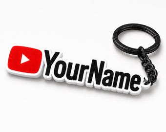 Custom YouTuber Style Keychain, Personalized Channel Name Keyring, 3D Printed Video Creator Gift, Custom Name Keychain