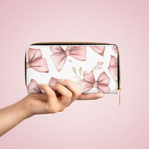 Cartera con cremallera y lazo para mujer: elegante cartera de piel sintética, ideal como regalo, cartera de viaje y tarjetero.