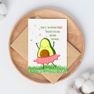 Tanzen Avocado Geburtstagskarte-Süße Lustige Geburtstagskarte - Avocado Liebhaber Karte-Grußkarte-Digital Download-Avocado Karten-INSTANT Download