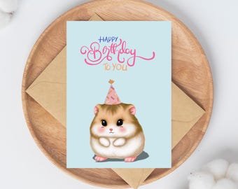 Whimsical Hamster Birthday Card-Printable Kids Birthday Card-Instant Download for Animal Lovers-Birthday Wishes- Digital Happy Birthday Card