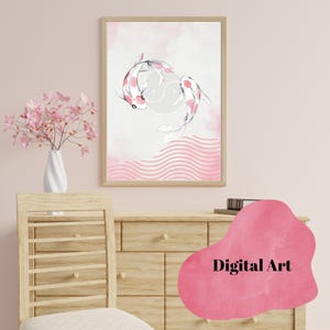 Koi Yin Yang Wall Art | Japanese Minimalist Print | Zen Koi Fish Decor | Feng Shui Art | Digital Download | Asian Inspired Home Decor