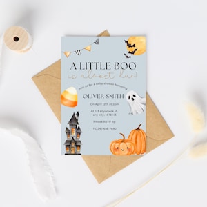 Editable A Little Boo is almost due baby shower invitation (digital),Halloween Baby shower Invites, Gender Neutral digital invites