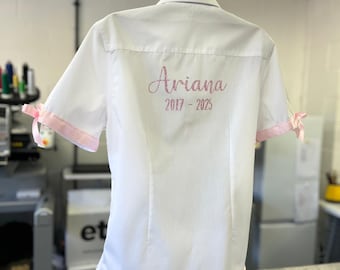 Personalised School Leavers Shirt, Satin Ribbon Trim & Bows, Graduation Gift