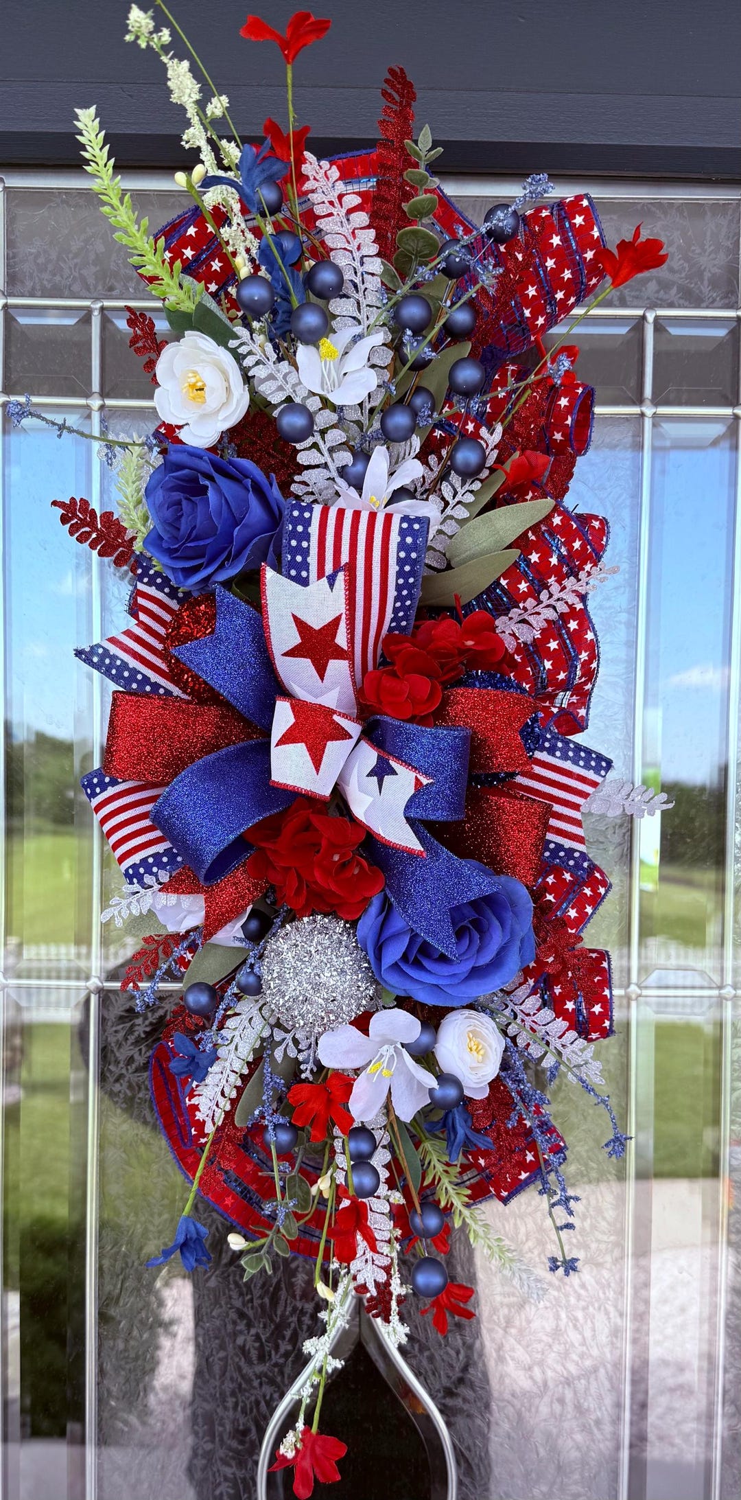 Patriotic Wreath Swag | 4th of July Door Decor | | Red White and Blue ...