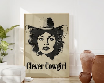 Clever Cowgirl Digital Download Art Print, Retro Cowgirl Poster, Rodeo Print, Wild West Wall Art, Western Aesthetic Prints