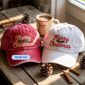 Merry Christmas Embroidered Washed Hat & Baseball Cap – Custom Text Holiday Hat – Festive Winter Accessory Gift for Christmas Lovers