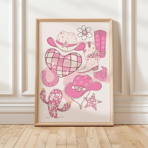 Cowgirl Poster, Pink Wall Art Trendy Apartment Decor, Western Decor Preppy, Aesthetic Poster, Digital Download, Pink Western Aesthetic Print