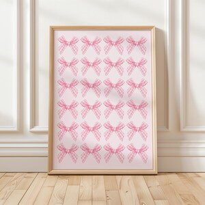 Trendy Pink Bows Wall Art, Preppy Poster, College Apartment Decor, Coquette Room Decor , Girly Wall Art, Aesthetic Poster, Watercolor Bows