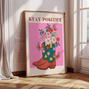Pink Cowboy Boots Print Vintage Western Wall Art Cowgirl Poster Trendy Cowboy Art Wild West Home Decor Flowers Trendy Printable Wall Art