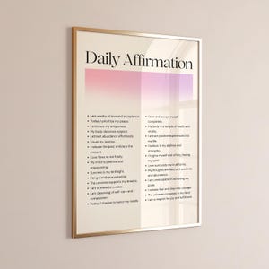 Daily Affirmations Wall Art Positive Motivational Quotes Print Affirmation Poster Daily Reminders Aesthetic Pink Gradient Positive Self Love