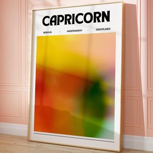 Steenbok Zodiac Wall Art Print, kunst aan de muur met kleurovergang, aura poster, dierenriem kunst, horoscoop poster, kunst aan de muur astrologie, spirituele kunst aan de muur