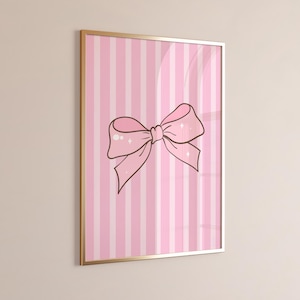 Arte mural con lazo rosa moderno, póster rosa coqueto, póster preppy, decoración de apartamento universitario, decoración de habitación coqueta, descarga digital de arte mural femenino