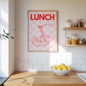 Impresión de pasta roja, impresión de almuerzo, póster de espaguetis para decoración de cocina de moda, impresión de comida, arte culinario italiano, impresión de pasta dibujada a mano, regalo para amantes de la pasta