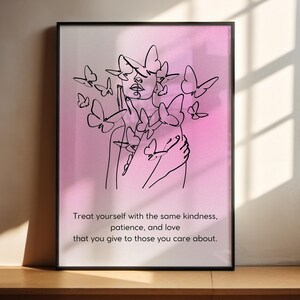 Poster Affirmation rose granuleux dégradé téléchargement immédiat, dessin au trait amour de soi, affiche aura rétro, art mural spirituel, impression aura rose