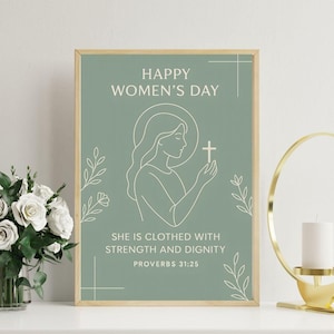 Proverbs 31 25 - Strength Dignity Christian Wall Art - Faith Gift for Women - Digital Download