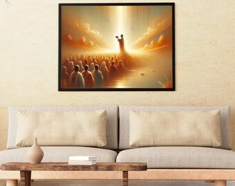 Jésus nourrit les 5 000 - Art numérique de versets de la Bible, pains et poissons, impression murale chrétienne, décoration d'intérieur confessionnelle, oeuvre d'art religieuse minimaliste