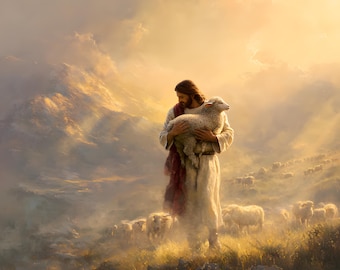 Jesus the Good Shepherd Wall Art | Lost Sheep Printable | Jesus and Lamb Christian Decor | Faith Scripture Artwork