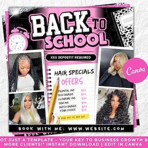 Back to School Sale Flyer, Braid Prices Flyer, Braids Sale Flyer, Back 2 School Flyer, Lashes, Hair Flyer, Braids Special Flyer Template