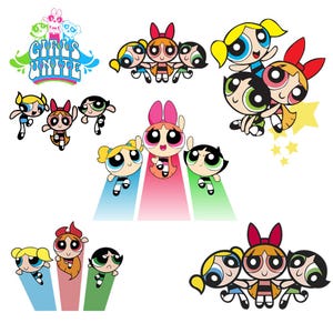 Powerpuffff Mädchen Zeichentrickfiguren, Zeichentrickfiguren, druckbare Datei, digitales Produkt, Powerpuffff Girls PNG, Cartoon Png, digitaler Download