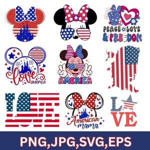 4 juli Mickey Svg-bundel, Mickey Independence Day Svg patriottische svg, 4 juli Disneyworld Svg, Disneyland 4 juli Svg, Amerikaanse png
