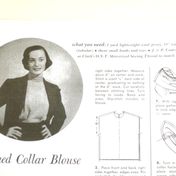 From Sewing Smart 1950's vintage retro pattern,  woman's crushed collar blouse, shell size 14 (63)