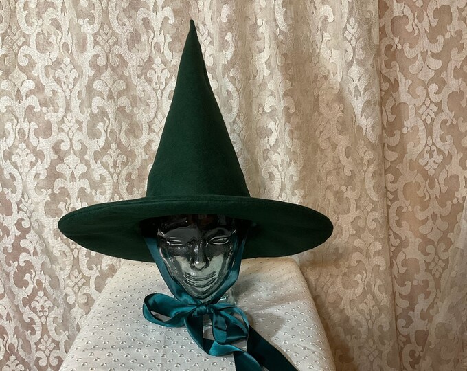Forest Practical Witch Hat Green Wool Felt Hat With Satin Etsy