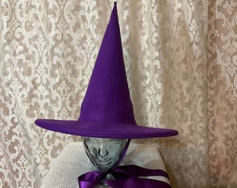 Amethyst Practical Witch Hat- Purple Wool Felt Hat with Satin Ribbon Ties