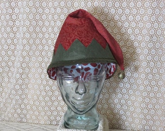 Persimmon Red/Olive Green Elf Hat