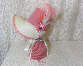 Pink and Ivory Stovepipe Bonnet and Reticule- Regency, Georgian, Jane Austen Era Bonnet and Purse