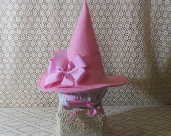 Child's Pink Witch Hat- Felt Witch Hat with Chin Ties