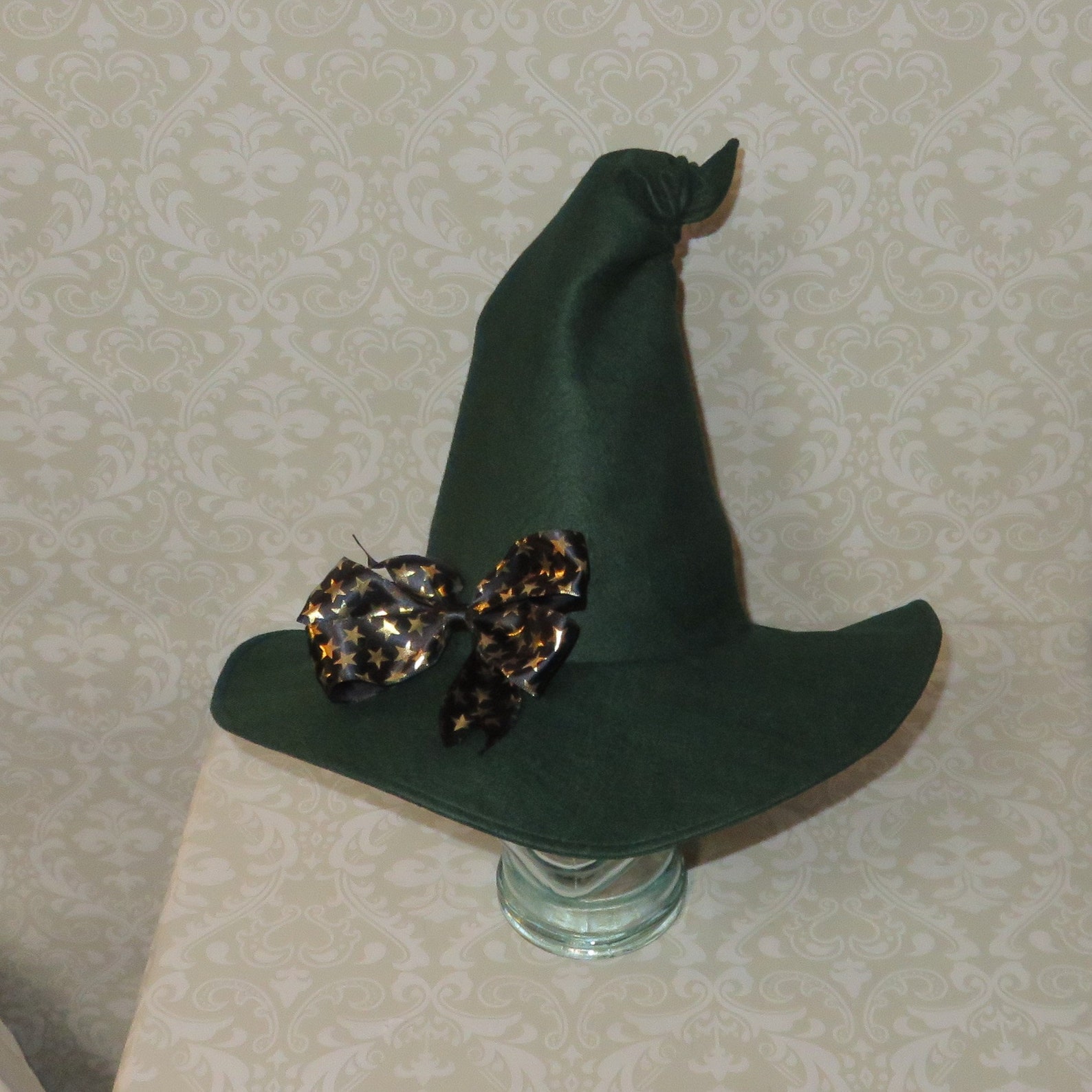 Forest Green Witch Hat Felt Witch Hat With Starry Bow Etsy