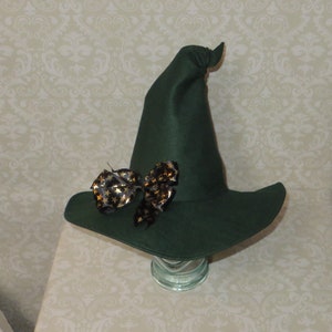 Forest Green Witch Hat- Felt Witch Hat with Starry Bow