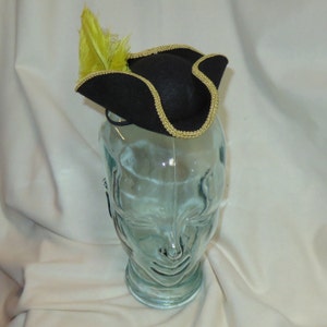 Pirate Hat Fascinator- Black and Gold Mini Tricorn Hat