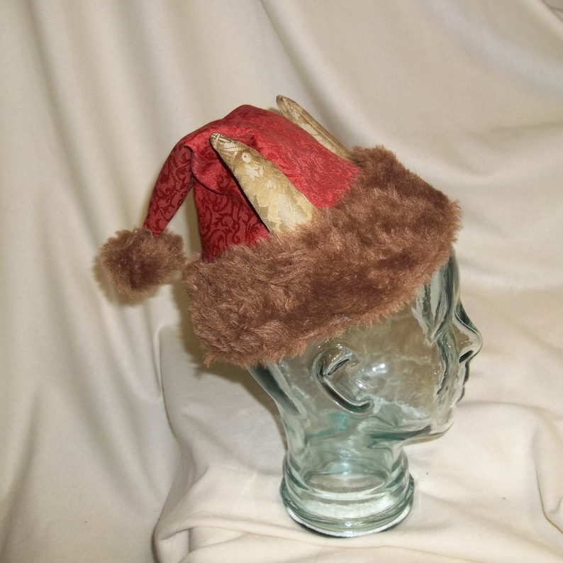 Red Brown and Gold Krampus Hat Santa Hat with Horns Etsy