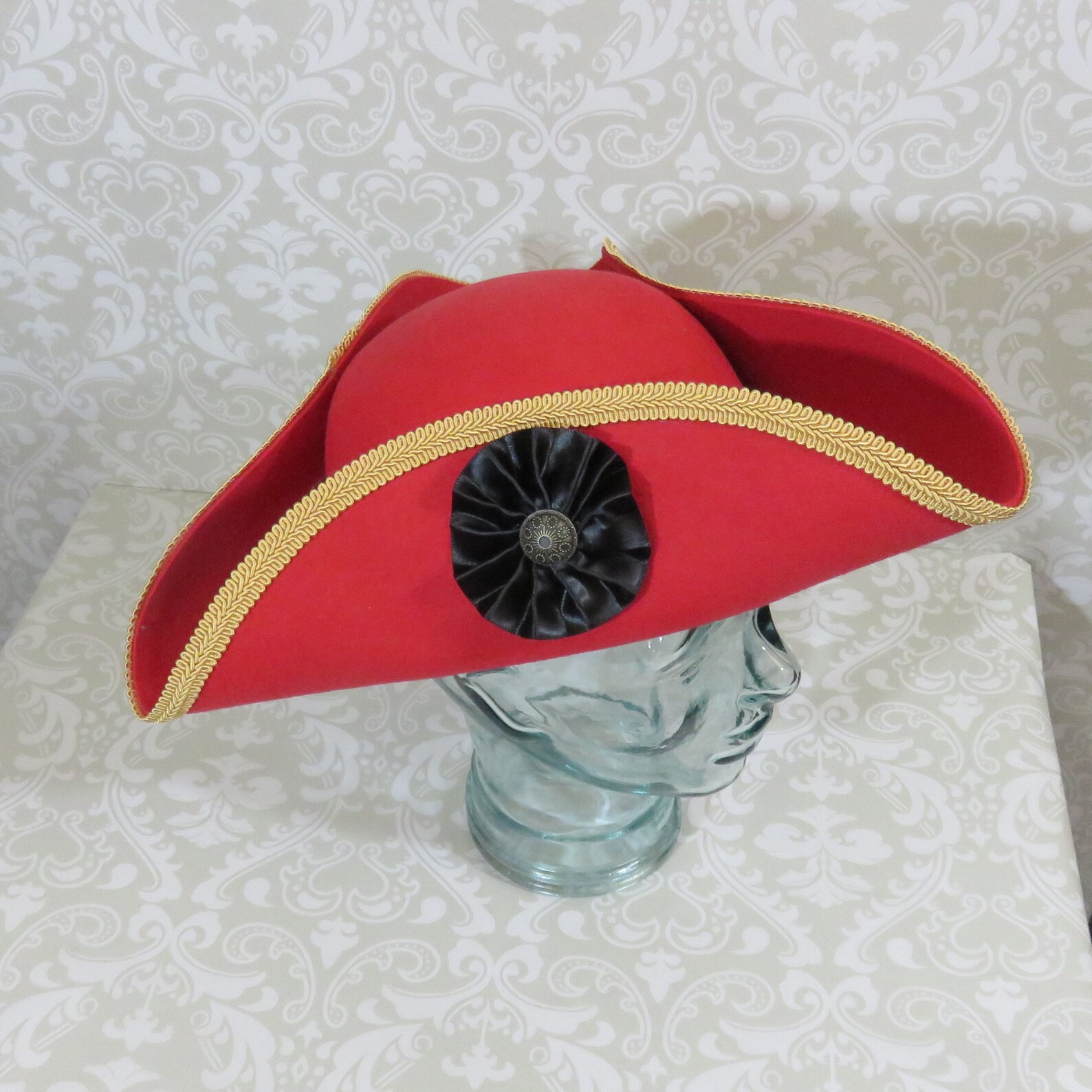 Red Pirate Hat Classic Tricorn With Gold Trim and Optional Etsy