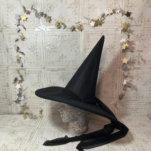 Vintage Wicked Witch Hat- Black Wool Felt Hat with Wired Brim and Long Veil