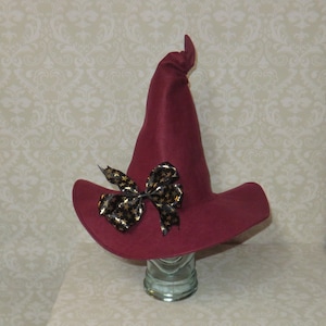 Burgundy Witch Hat- Felt Witch Hat with Starry Bow