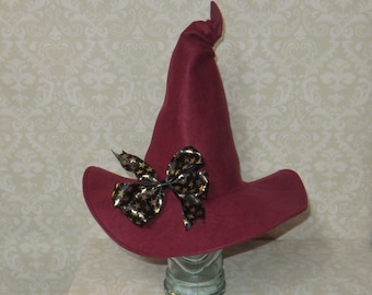 Burgundy Witch Hat- Felt Witch Hat with Starry Bow