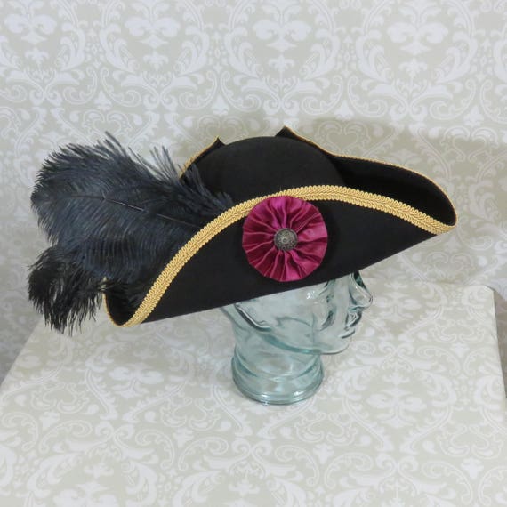 Vintage Wool Tricorne Hat | Feather Plume | Statement Costume | Large Feathered Pirate Tricorn Hat – Brixham and Renessance  main image 4