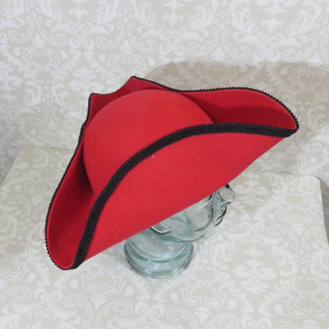 Black Tricorn Pirate Hat - Red Bows - Costume Accessory - One Size