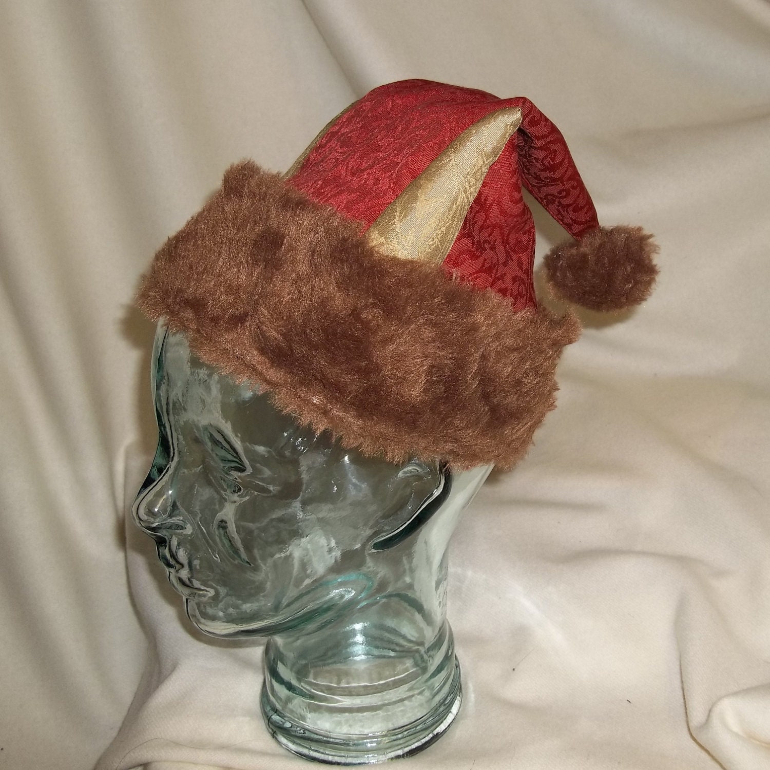 Red Brown and Gold Krampus Hat Santa Hat with Horns Etsy