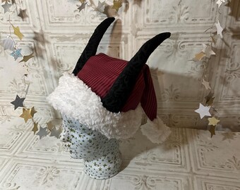 Red Krampus Hat- Santa Hat with Horns- Size Large/Extra Large