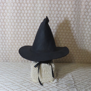 Child's Black Witch Hat Felt Witch Hat with Chin Ties image 1