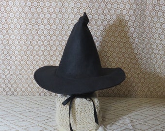 Child's Black Witch Hat- Felt Witch Hat with Chin Ties